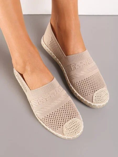 Ciemnobeżowe Espadryle z Plecioną Cholewką przed Kostkę Mokosa beżowe