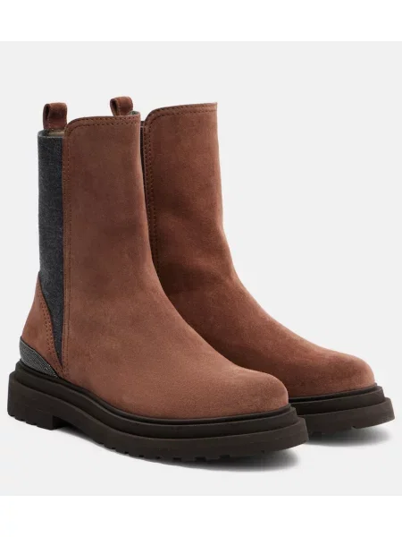 Botine chelsea Brunello Cucinelli din piele de căprioară maro