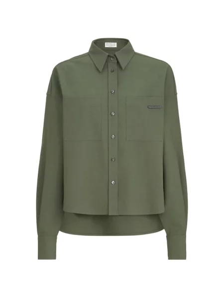 Cămașă Brunello Cucinelli de lână cu imprimeu tropical verde