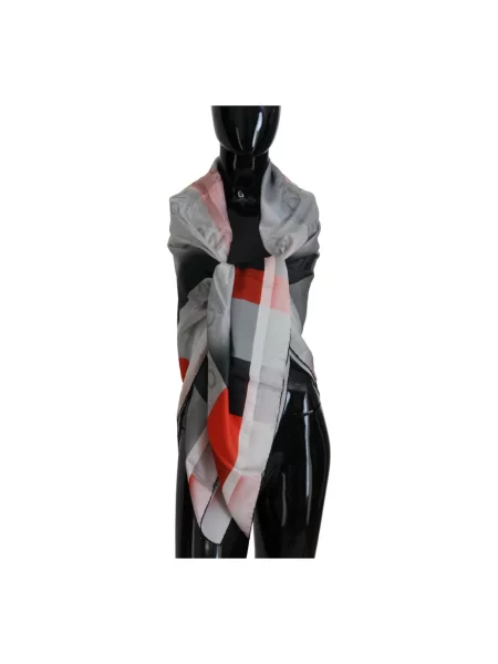 Jedwabna szal Costume National w kratę szara