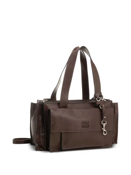 Bőr shopper táska Miu Miu barna