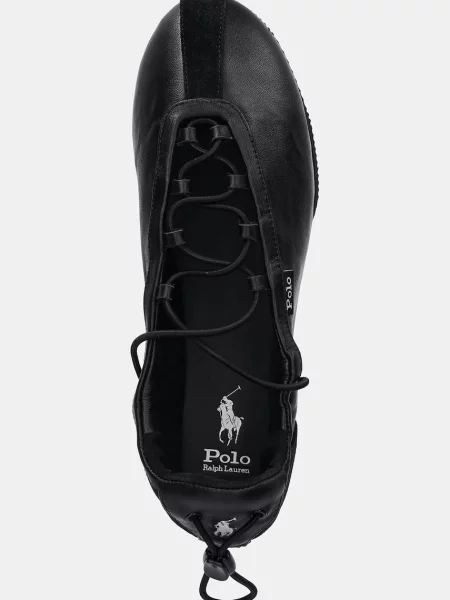 Кожаные балетки Polo Ralph Lauren на шнуровке черные