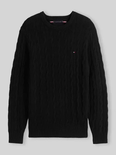 Sweter o kroju regular fit z czystej wełny owczej Tommy Hilfiger czarny