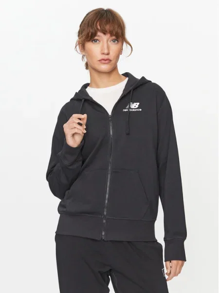 New Balance Bluză NB Essentials Stacked Logo Full Zip Hoodie negru