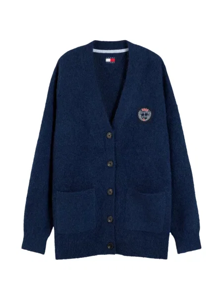 Cardigan Tommy Hilfiger cu decolteu în V cu autograf albastru