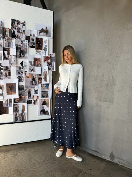 Спідниця міді Romashka Горошок темно-синій синя