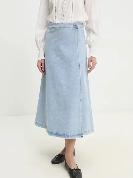 Answear Lab spódnica jeansowa midi rozkloszowana niebieski