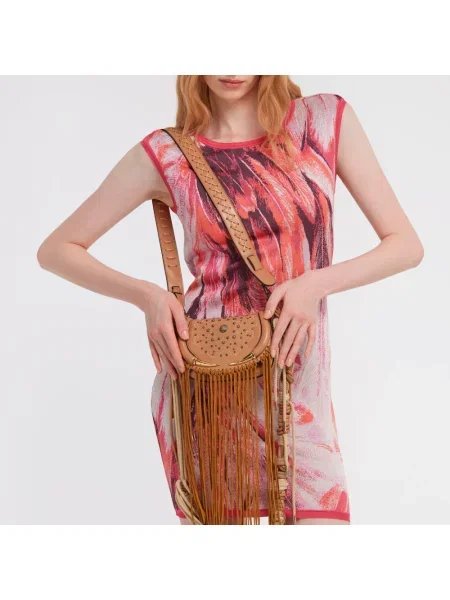 Torebka Roberto Cavalli z frędzli brązowa