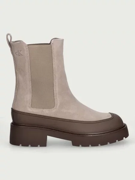 Calvin Klein kotníkové Chelsea boty na platformě semišové CHUNKY CHELSEA BOOT SUE EM béžové