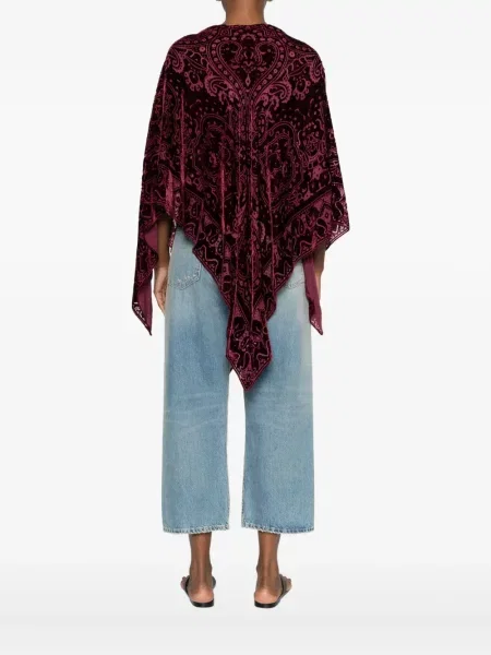 Poncho Etro de catifea cu model paisley roșu