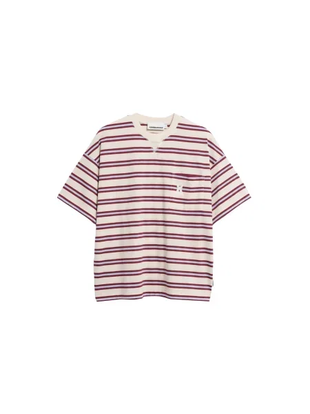 ARMEDANGELS Tricou ICONIC albastru porumbel / roșu vin / murdar alb