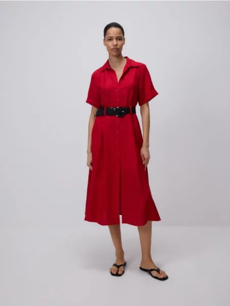 Reserved Міді-сукня з домішкою льону червоний