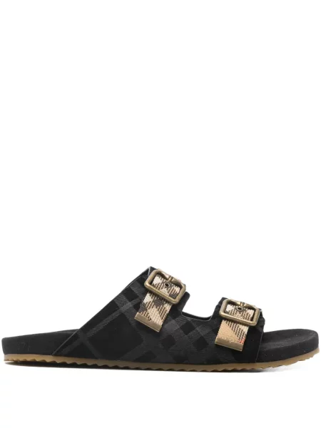 Sandale Burberry în carouri fără toc cu cataramă negru