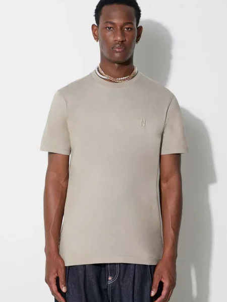 Тениска Norse Projects Johannes Organic N Logo T-shirt с изчистен дизайн бежово