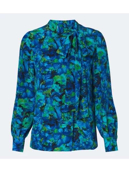 Bluză Gucci de mătase cu model floral albastru