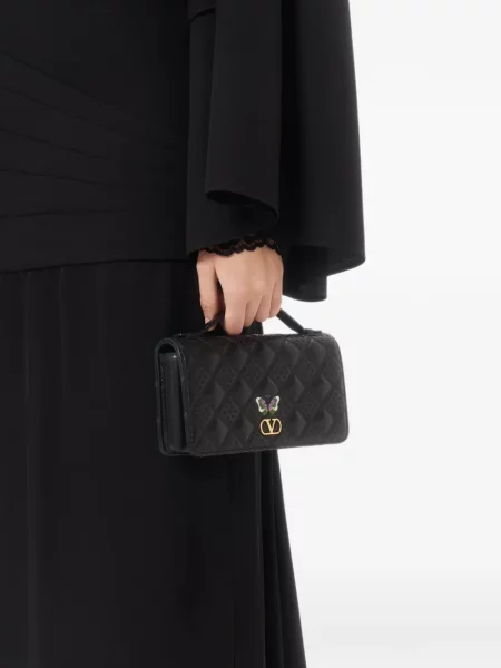 Colier Valentino Garavani cu broderie din piele negru