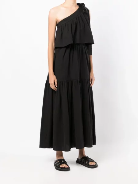 Maksi sukienka maxi Goen.j na jednym ramieniu garniturowa czarna