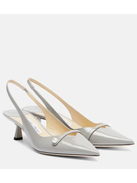Pantofi cu toc Jimmy Choo din piele de lac slingback gri