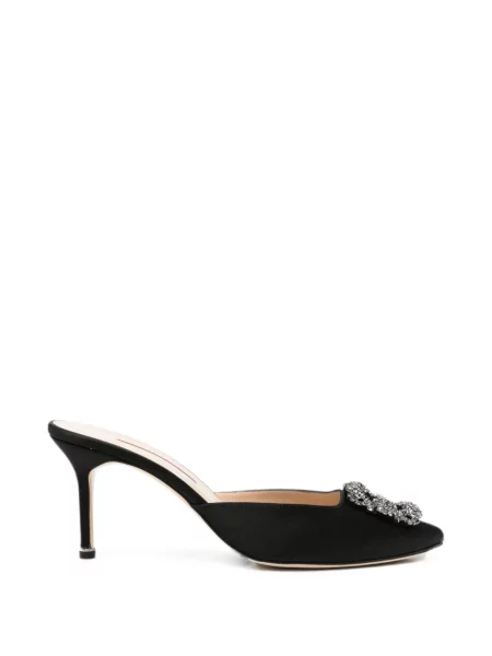 Papuci tip mules Manolo Blahnik cu cataramă negru