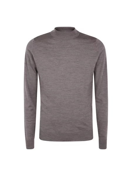 Lniany sweter z golfem John Smedley brązowy