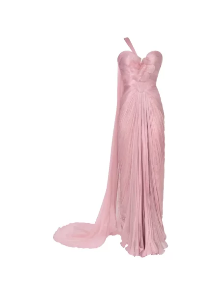 Rochie maxi Iris Serban cu model floral cu aplicații cu un umăr gol roz