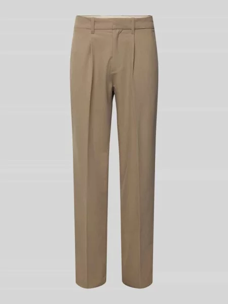 Spodnie materiałowe o kroju loose fit z zakładkami w pasie model KARL' Jack & Jones Premium beżowe