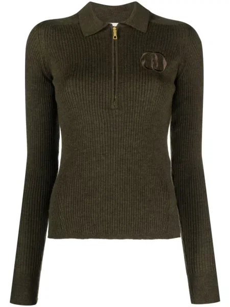 Top Bally cu broderie tricotate cu nervuri verde