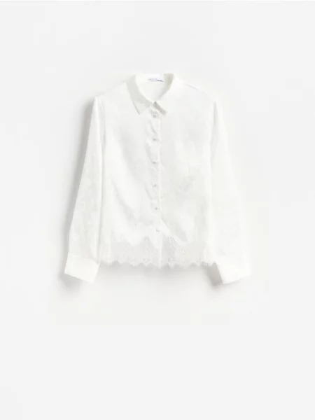 Reserved Cămașă cu model jacquard crem