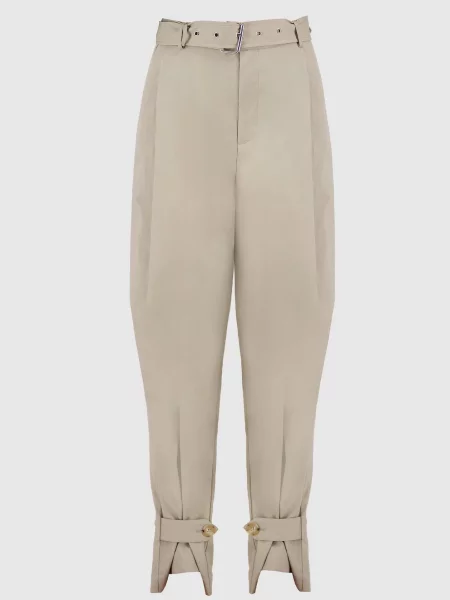 Штани слакси з защипами і пряжками на колошах Co бежеві