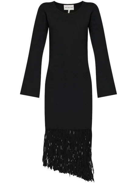 Rochie midi Munthe cu franjuri până la genunchi de costum negru