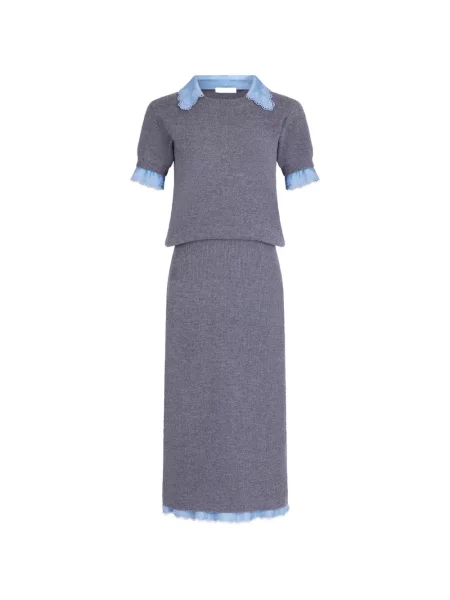 Rochie midi Rabanne cu broderie din satin gri
