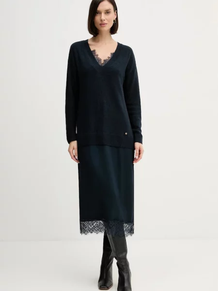 Сукня з домішкою вовни Pedro del Hierro midi пряма синій