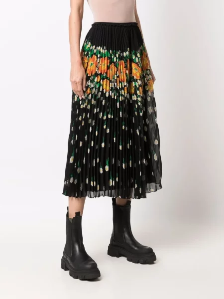 Květinové plisované plisované sukně Red Valentino s potiskem černé