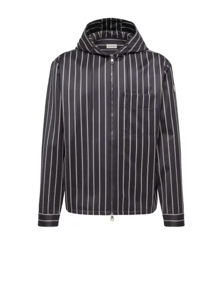 Geacă cămașă Moncler de lână cu glugă negru