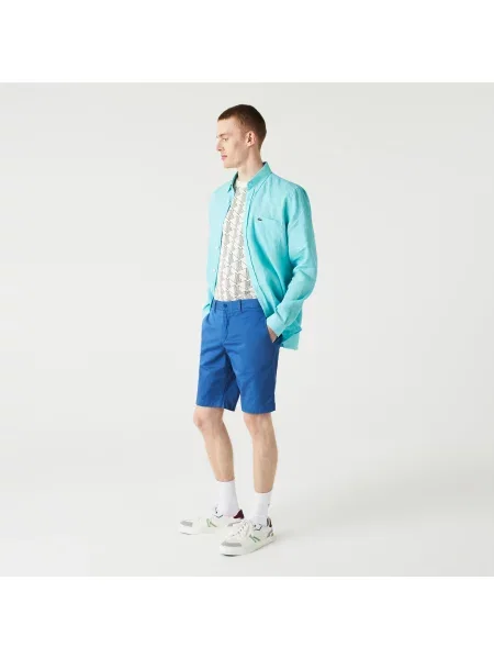 Lacoste Bermudy Z Elastycznej Bawełny Slim Fit niebieskie