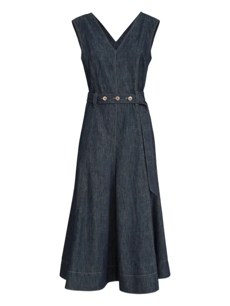 Rochie din denim Brunello Cucinelli fără mâneci până la genunchi de costum albastru