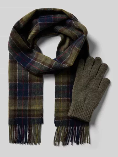 Barbour szalik i rękawiczki Tartan Scarf & Glove Gift Set zielone