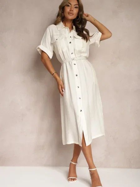 Rochie din cu Croi Cambrat Decorată cu Nelsines albă