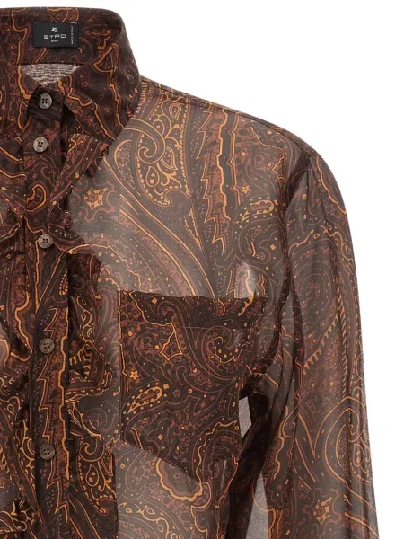 Cămașă Etro de mătase cu model paisley maro