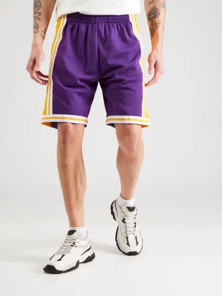 Mitchell & Ness Športové nohavice Los Angeles Lakers žltá / tmavofialová biela