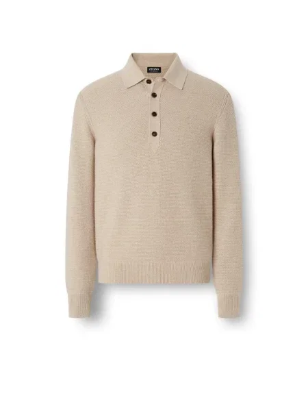 Tricou polo Zegna din cașmir alb