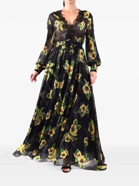 Rochie maxi Ermanno Scervino cu model floral cu imagine din dantelă negru