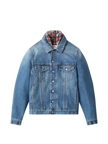 Decupat geacă de blugi Mm6 Maison Margiela în carouri albastru