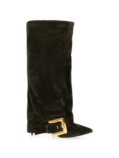 Botine Balmain din piele de căprioară cu cataramă verde