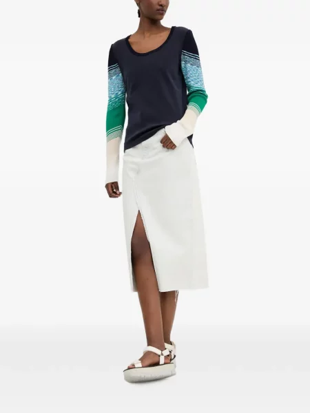 Lung top Desigual cu dungi albastru