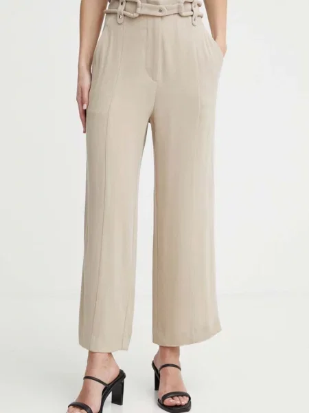 IRO pantaloni din lana lat high waist bej