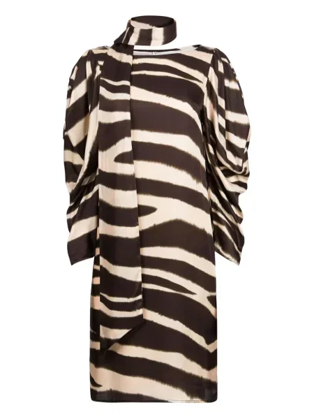 Sukienka midi Nina Ricci z nadrukiem w zebrę do kolan brązowa