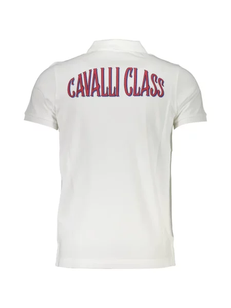 Tricou polo Cavalli Class cu autograf alb