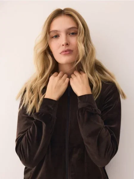 Reserved Велюрове худі темно коричневий