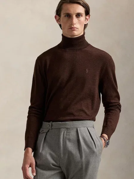 Polo Ralph Lauren sweter wełniany z golferm brązowy